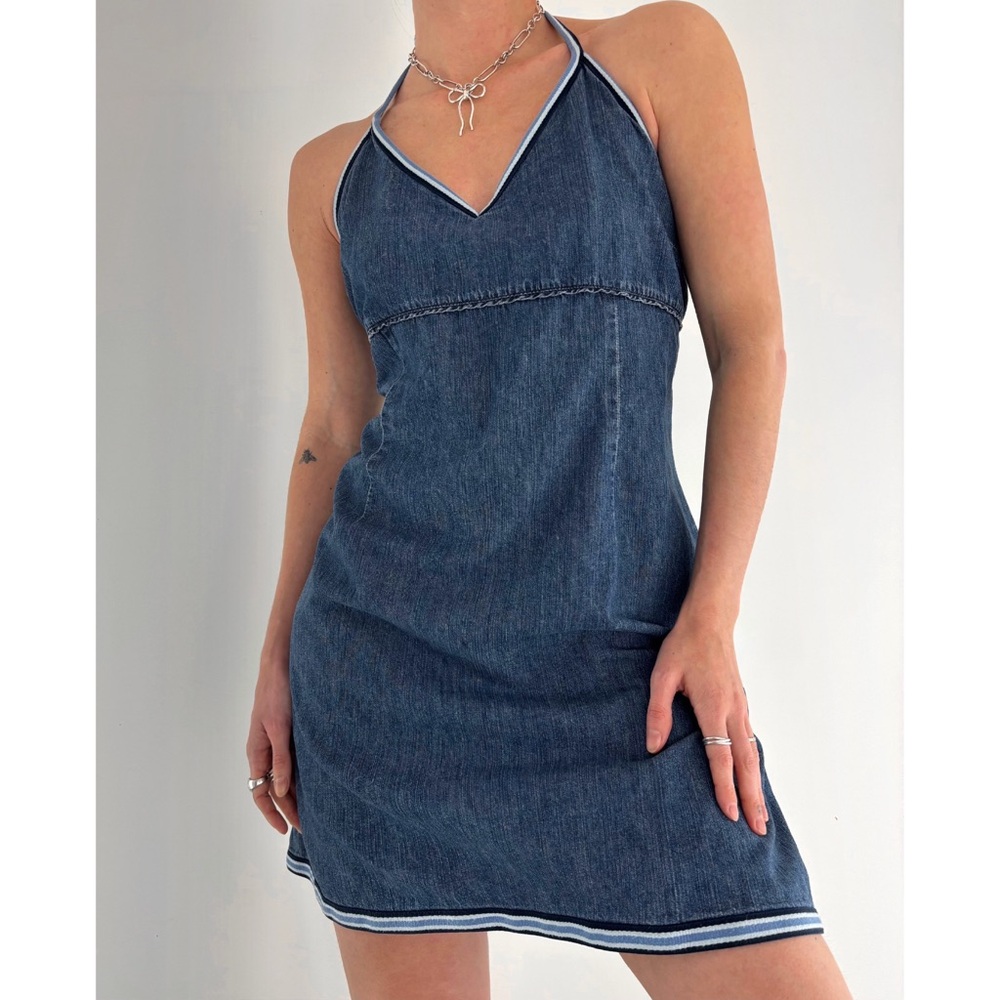 Vintage y2k denim halter neck mini dress